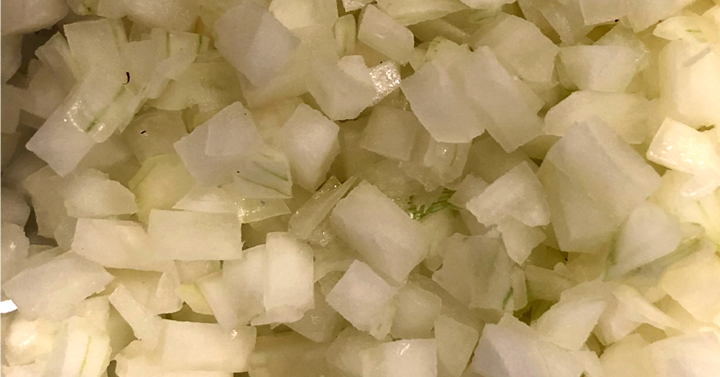 Diced onions for Zesty Salsa recipe