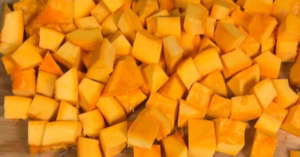 Pumpkin cut in one inch cubes