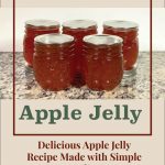 Pinterest Pin for Water Bath Canning Apple Jelly. Image of mason jars of apple jelly after being water bath canned.