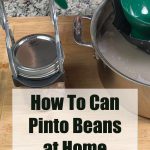 Pinterest Pin for How To Can Pinto Beans at Home. Image of a mason jar of pinto beans before being pressure canned.