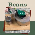 Pinterest Pin for How To Can Pinto Beans. Image of a mason jar of pinto beans before being pressure canned along with a pot full of pinto beans.