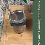 Pinterest Pin for Pressure Canning Pinto Beans Tips and Tricks. Image of a mason jar of pinto beans before being pressure canned.