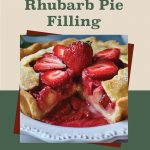 Pinterest Pin for How to Make Strawberry Rhubarb Pie Filling. Image of a strawberry rhubarb pie with a slice removed from it in a white pie plate.