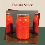 Pinterest Pin for How To Can Homemade Tomato Sauce. Image of mason jars of tomato sauce after being water bath canned.