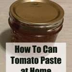 Pinterest Pin for How To Can Tomato Paste at Home. Image of a mason jar of roasted tomato paste that has been water bath canned.