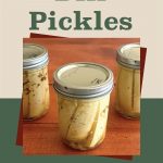 The image shows three mason jars filled with dill pickles on a wooden surface. The background has a beige and green color scheme, and at the top, there is text that reads "How To Can Dill Pickles" in bold, green and red fonts. At the bottom center, there is a small jar icon with a leaf design, aligning with the overall aesthetic of the guide.