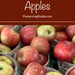 The image shows a collection of fresh red apples in small baskets, with a text overlay at the top that reads, "7 Ways to Preserve Apples" and "PreservingGuide.com" beneath it. The background provides a detailed view of the apples, emphasizing the freshness and abundance of the fruit. This image serves as a visual for a guide on preserving apples.