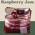 A spoonful of cranberry raspberry jam is lifted from a jar in the center of the image. The text above reads 'How To Water Bath Can Cranberry Raspberry Jam,' with a small jar icon at the bottom of the design.