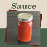 This image shows a single jar of vodka sauce set on a dark surface, with overlay text stating "How To Can Vodka Sauce." The background design includes muted colors and a jar icon at the bottom, emphasizing the guide to preserving homemade vodka sauce.